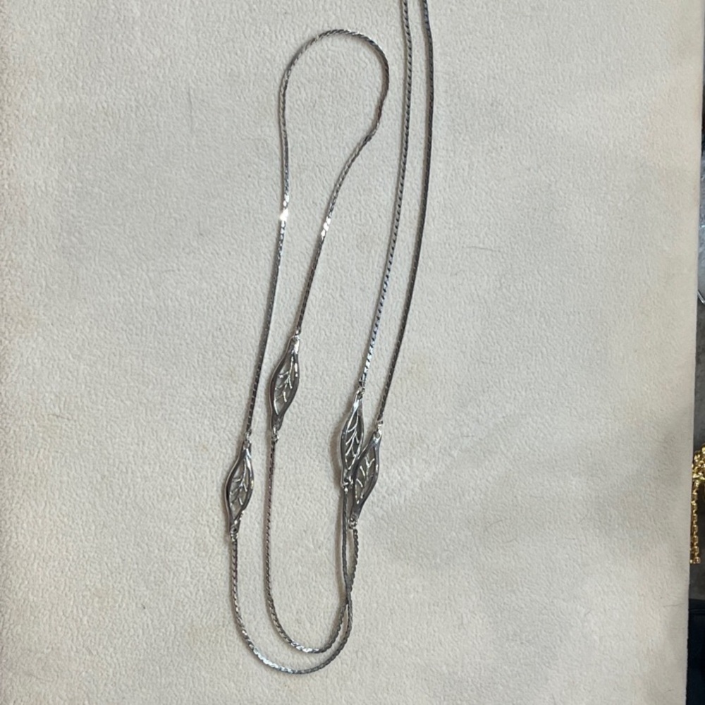Monet Silver Tone Leaf Necklace. 36"  #2604
